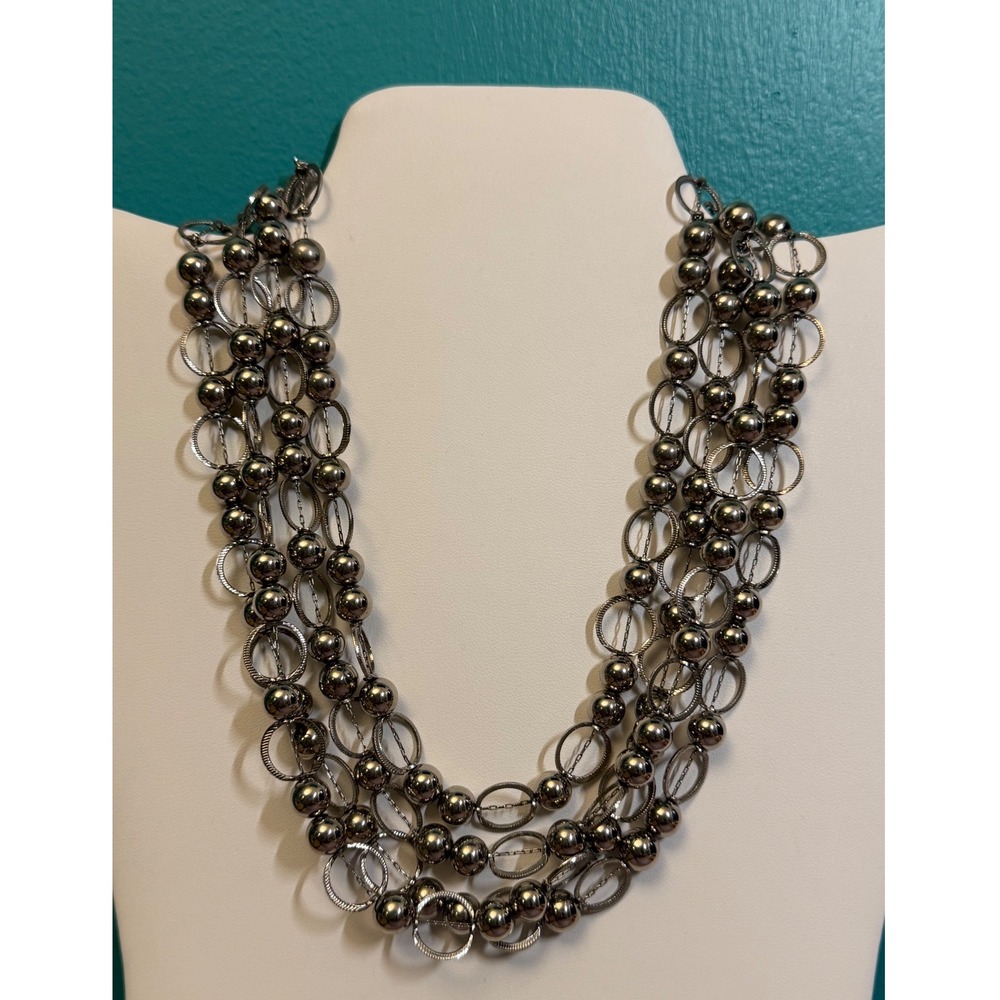 Gunmetal Multi Strand Orb Necklace Layered Modern Statement Bib Minimalist Edgy